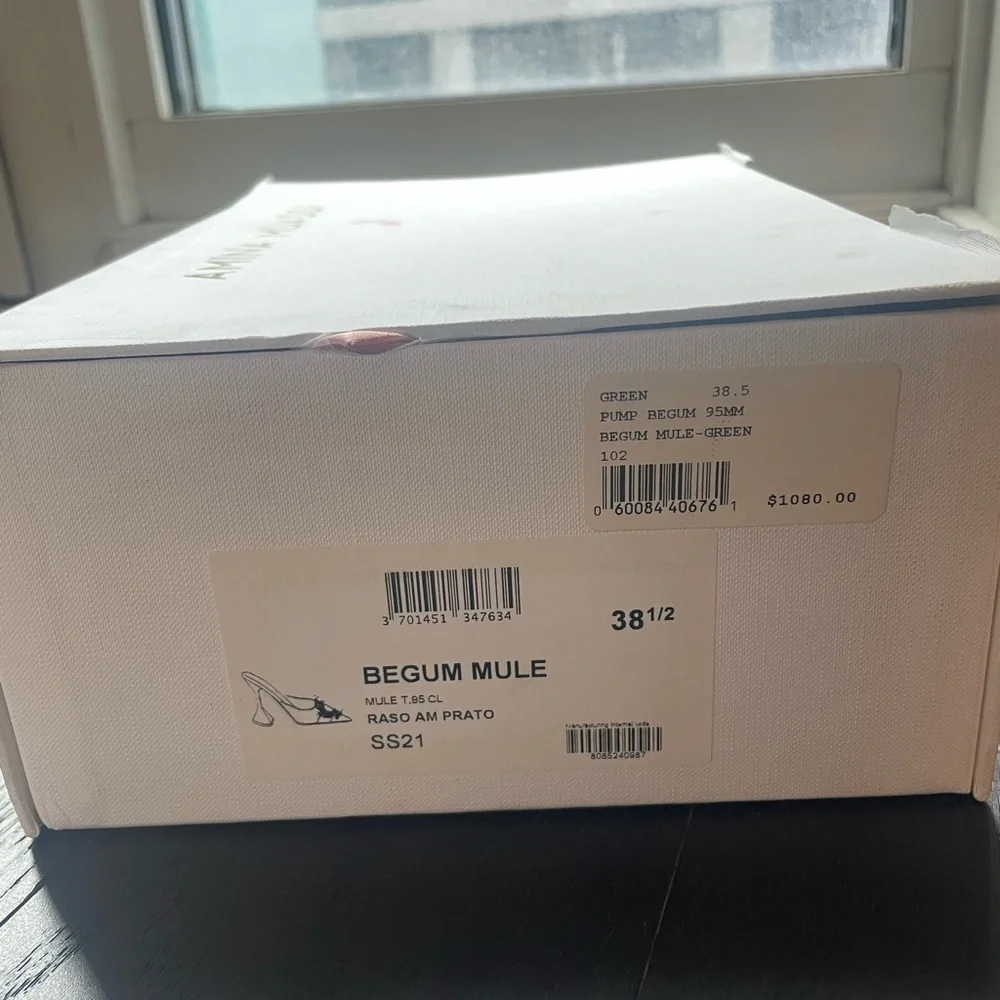 Amina Muaddi Begum Green “Frog” Satin Martini Heels 95mm Sz 38.5 - Picture 10 of 10